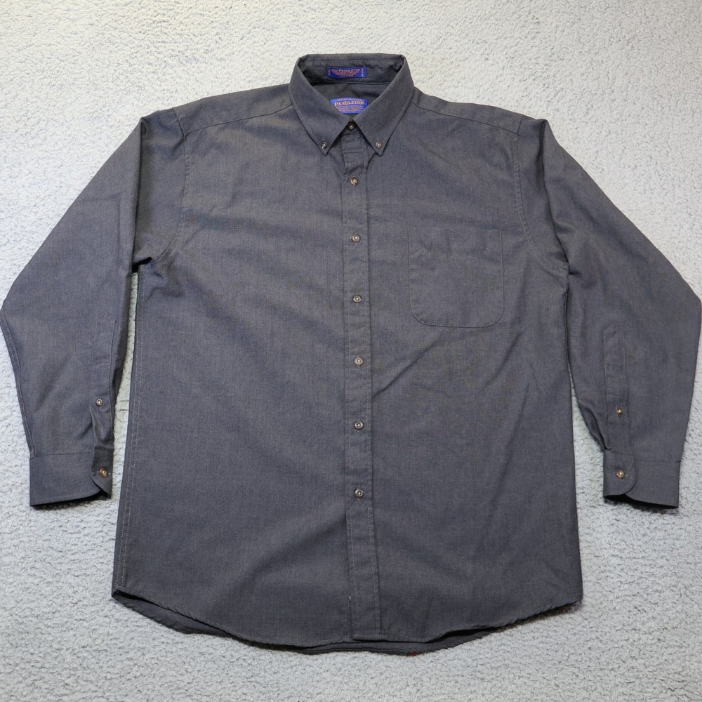 Sir Pendleton Mens Medium Gray Fine Worsted Wool Button Down Shirt Long Sleeve